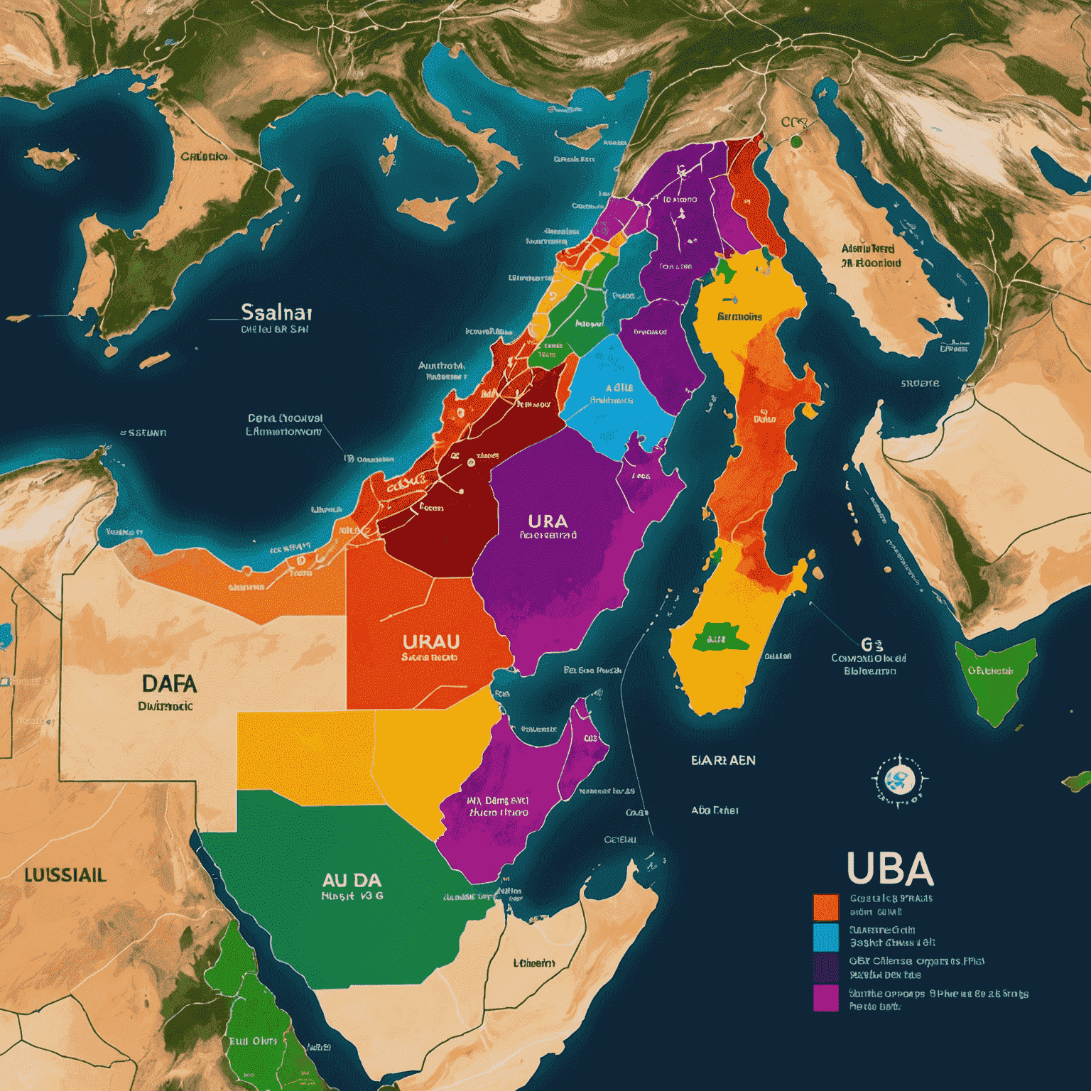 A detailed map of the UAE showing 5G coverage areas. The map uses vibrant colors to highlight areas with strong 5G signals, including major cities like Dubai, Abu Dhabi, and Sharjah. Less populated areas show varying levels of coverage.