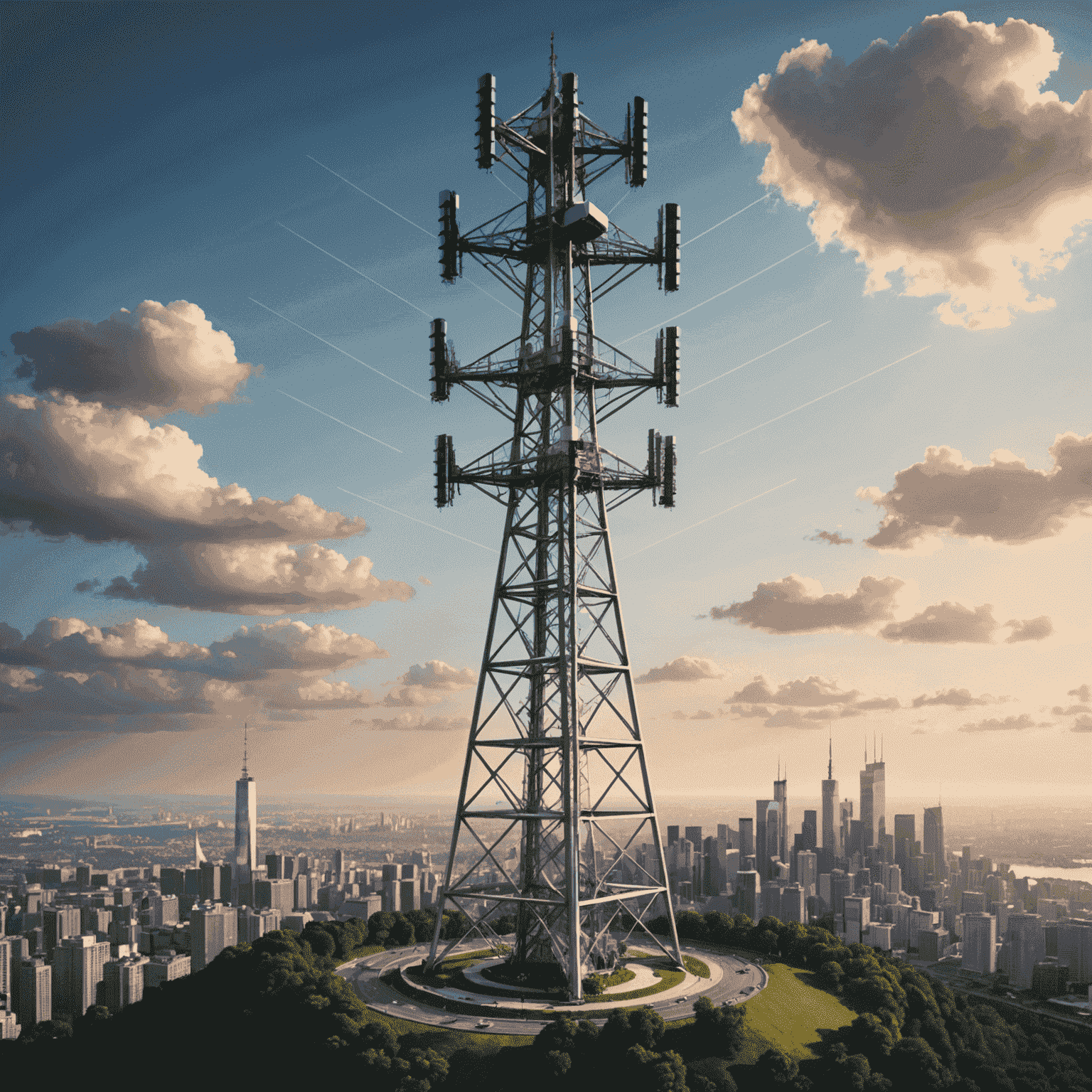 5G network tower with connected devices, showcasing high-speed connectivity